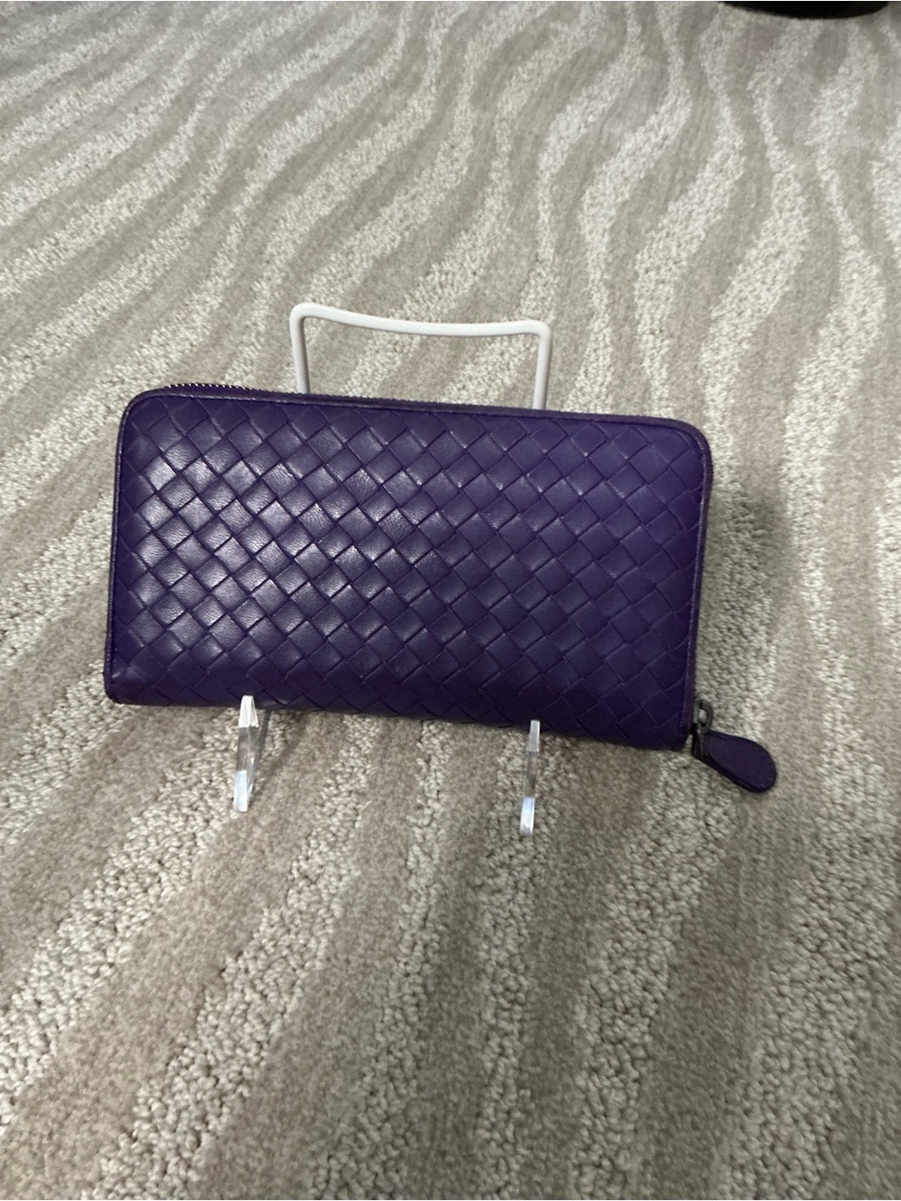 Bottega Veneta Intrecciato Purple Woven Leather Continental Zip Around Wallet - Picture 2 of 15